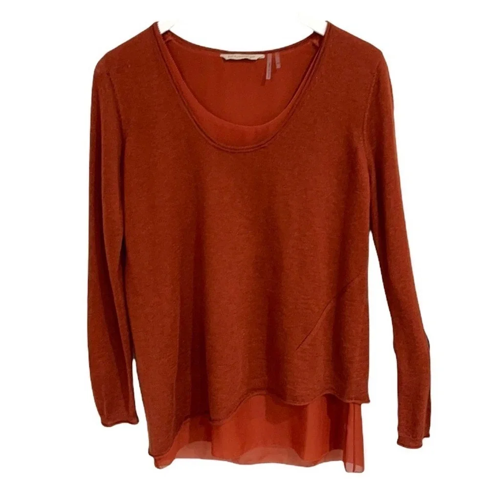 SOFT Surroundings Songstress Knit & Chiffon Layered Sweater in Rust SZ XS